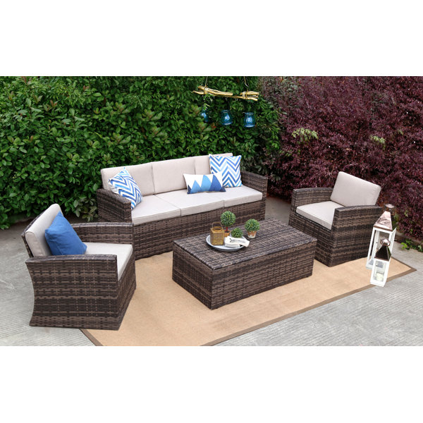 Highland Dunes Adeline 4 Piece Rattan Sofa Seating Group 